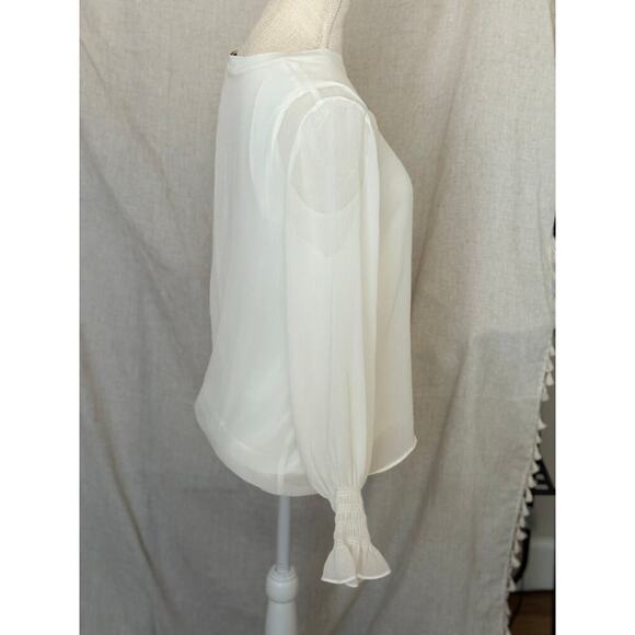 Zara White Chiffon Pleated Long Sheer Sleeve Blouse Size M - Picture 3 of 7